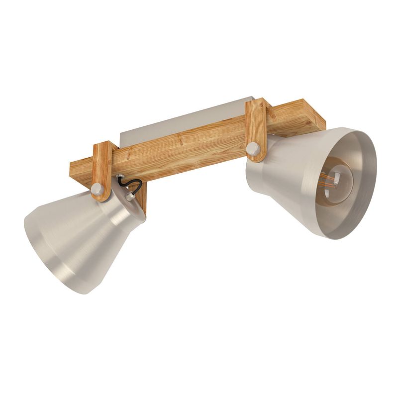 Foto van Eglo cawton spot - e27 - 58,5 cm - grijs/bruin - staal/hout