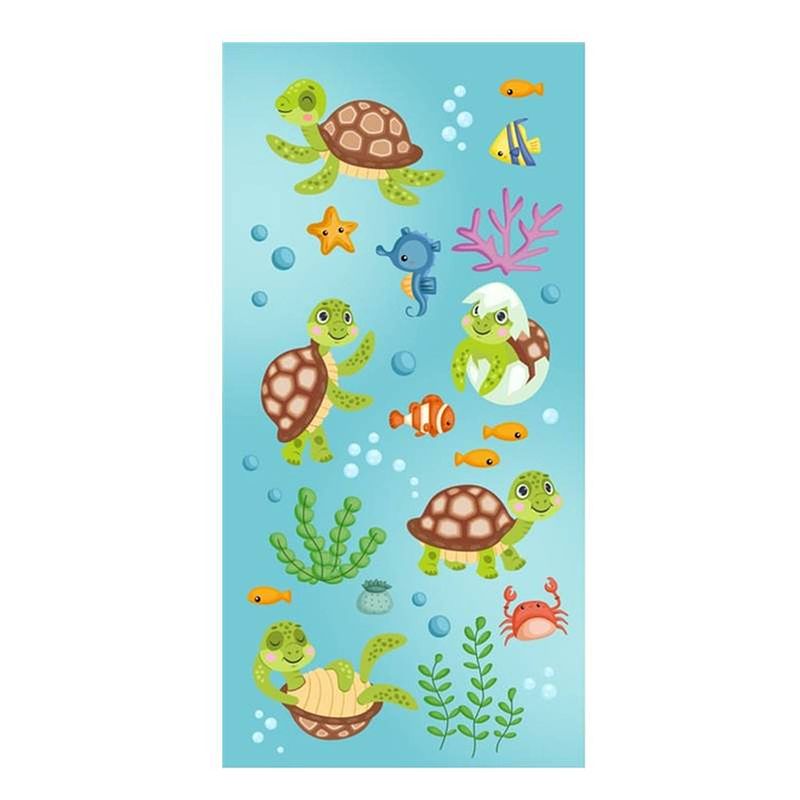 Foto van Good morning turtles strandlaken - 100% polyester velours - 75x150 cm - multi