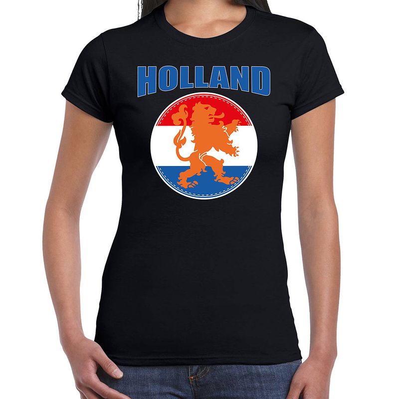 Foto van Zwart fan shirt / kleding holland met zwart leeuw ek/ wk voor dames xl - feestshirts