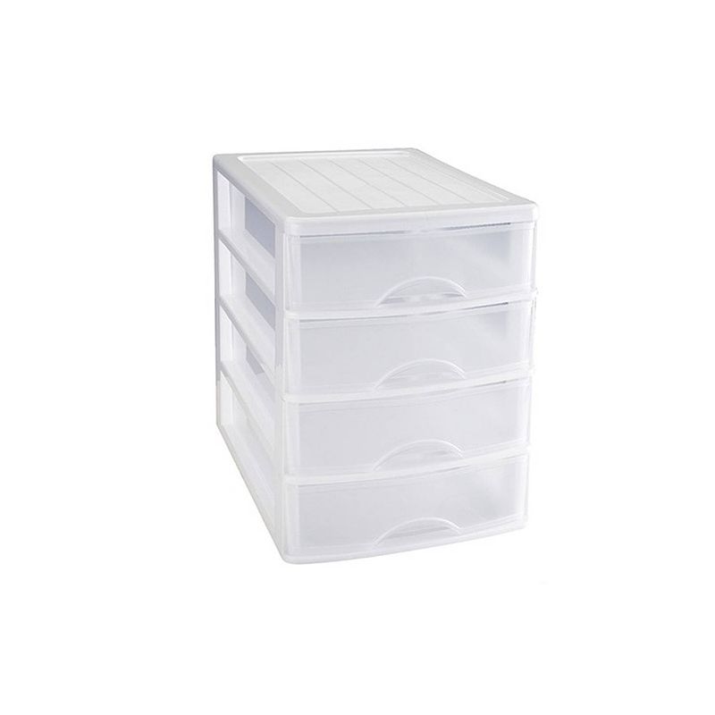 Foto van Ladeblok/bureau organizer met 4 lades wit/transparant l 35,5 x b 27 x h 35 cm - ladeblok