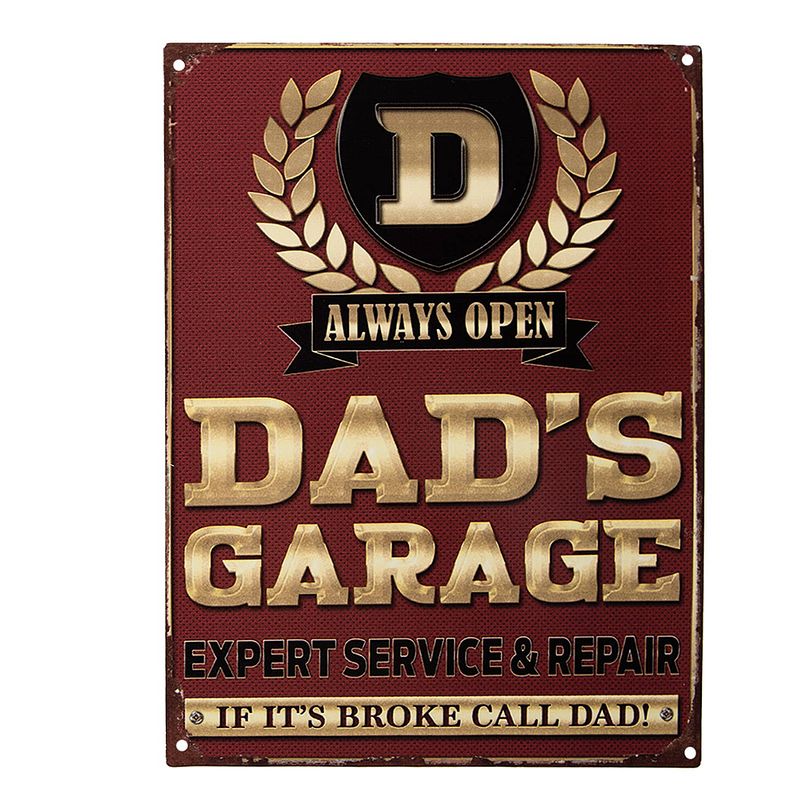 Foto van Clayre & eef tekstbord 25x33 cm rood ijzer dad'ss garage wandbord spreuk wandplaat rood wandbord spreuk