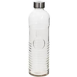 Foto van Waterfles/drinkfles 1 liter van gehard ribbel glas - drinkflessen