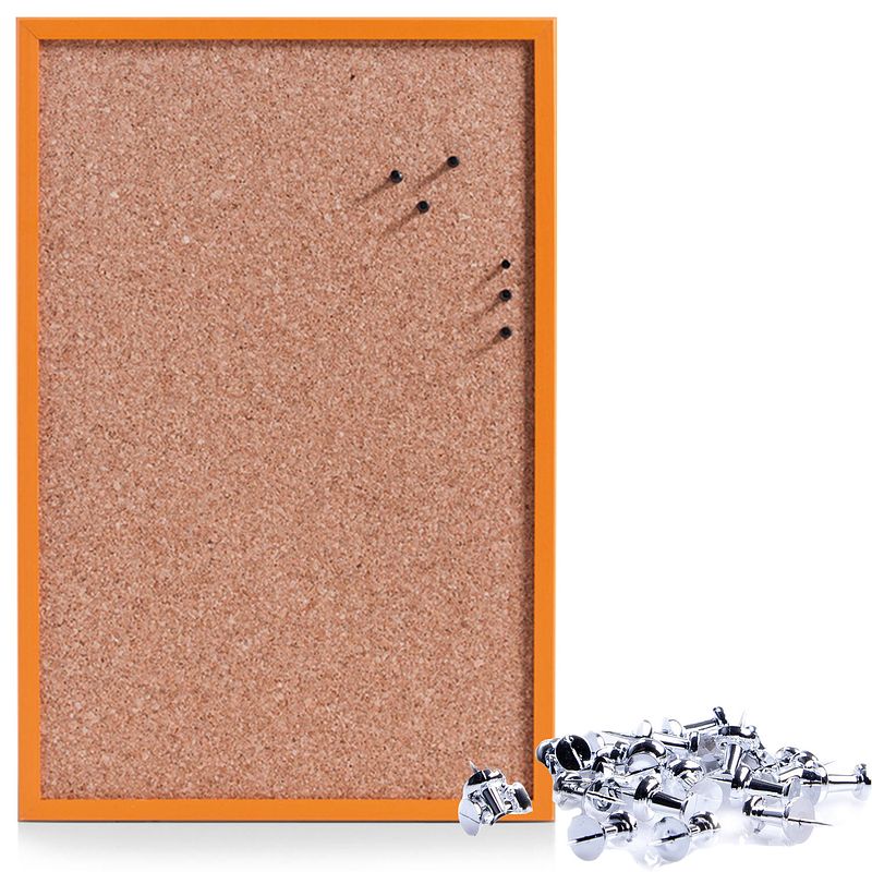 Foto van Prikbord incl. 25x punaises zilver - 40 x 60 cm - oranje - kurk - prikborden