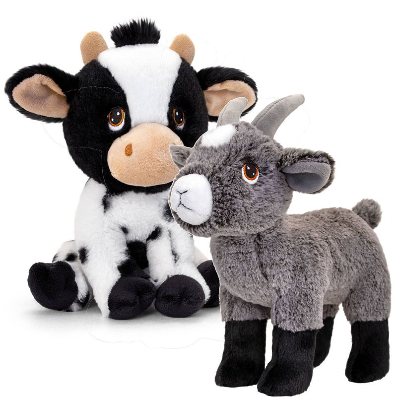 Foto van Pluche knuffel boerderijdieren voordeelset koe en geit van 25 cm - knuffel boederijdieren