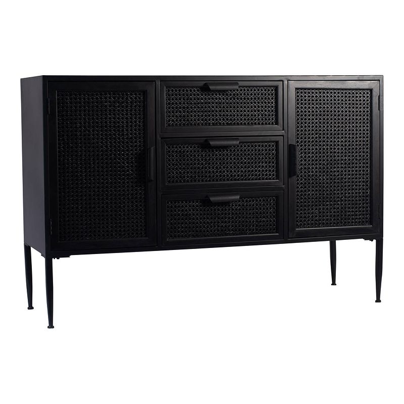 Foto van Ptmd myah black metal cabinet rattan