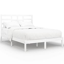 Foto van The living store houten bedframe - 195.5 x 146 x 104 cm - massief grenenhout - wit