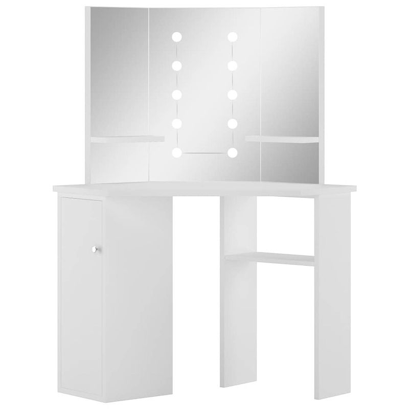 Foto van The living store kaptafel hoekopmaaktafel - 111 x 54 x 141.5 cm - wit mdf - met 3 spiegels en led-verlichting