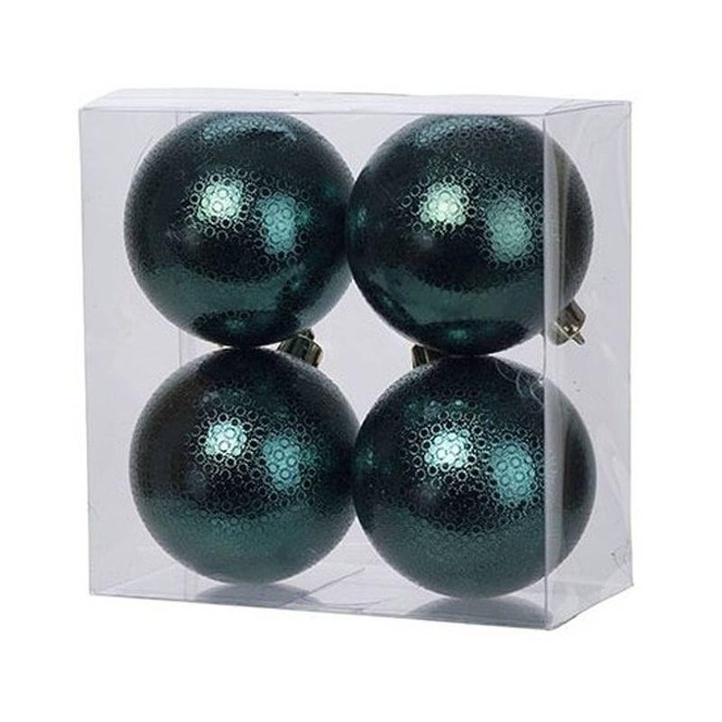 Foto van 4x kunststof kerstballen cirkel motief petrol groen 8 cm kerstboom versiering/decoratie - kerstbal