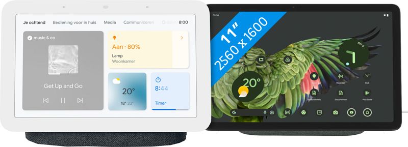 Foto van Google pixel tablet 256gb wifi grijs en dock met speaker + nest hub 2 charcoal