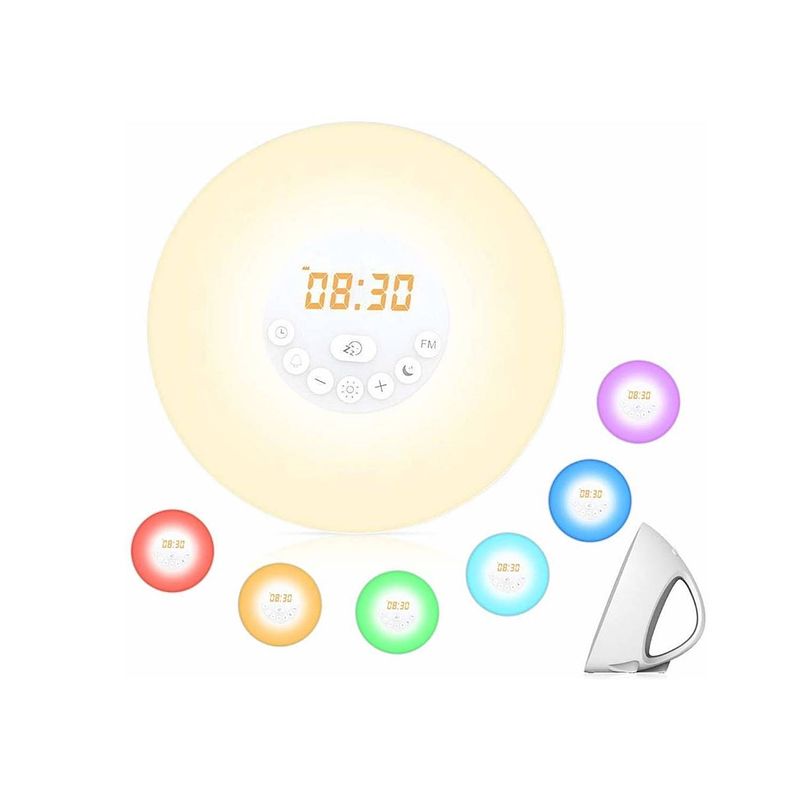 Foto van Wake up light fm radio alarm wekker snooze 6 verschillende kleuren multi kleur 10 lichtinstellingen