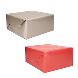 Foto van Trendoz pakket van 6x rollen kraft inpakpapier/kaftpapier rood en zilver 200 x 70 cm - cadeaupapier