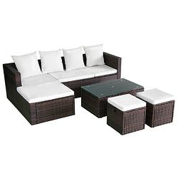 Foto van Vidaxl 4-delige loungeset met kussens poly rattan bruin