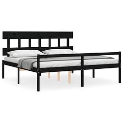 Foto van The living store bed king size - massief grenenhout - zwart - 205.5 x 205.5 x 81 cm - matras niet inbegrepen