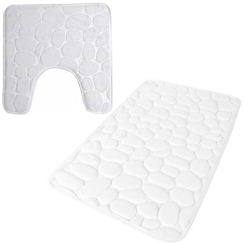 Foto van Urban living badkamer droogloop matjes/tapijt - set 2x stuks - memory foam - parel wit - badmatjes