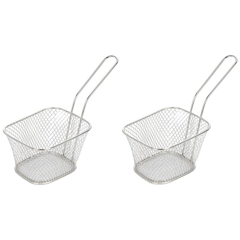 Foto van 2x patat/snack serveermandje/frituurmandje zilver 24 cm - tafeldecoratie - patat/snack serveren in een mandje