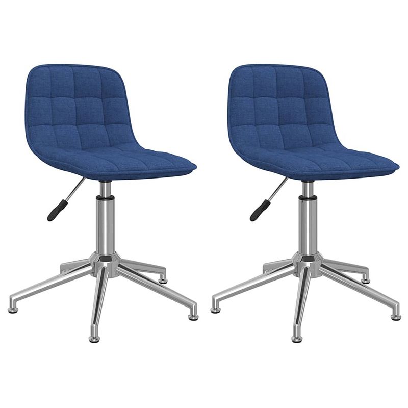 Foto van The living store draaibare eetkamerstoelen - stof - verchroomd staal - blauw - 42.5 x 45 x (68 - 82.5) cm