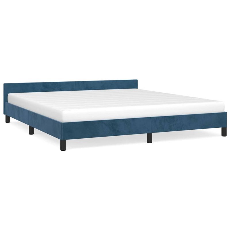 Foto van The living store bedframe fluweel - donkerblauw - 203 x 163 x 50 cm - multiplex lattenbodem