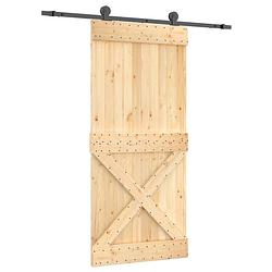 Foto van The living store schuifdeur massief grenenhout - 95 x 3.6 x 210 cm - zwarte hardwareset