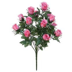 Foto van Louis maes kunstbloemen boeket rozen/gipskruid - lichtroze - h56 cm - bloemstuk - bladgroen - kunstbloemen