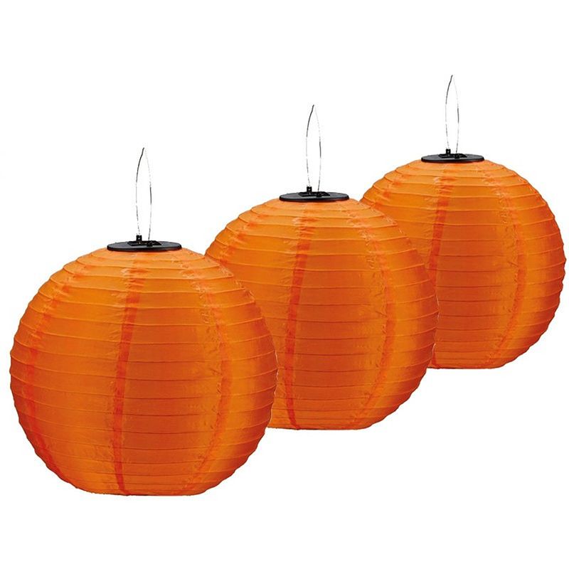 Foto van 3x stuks lampionnen op zonne energie oranje 30 cm - lampionnen