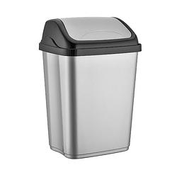 Foto van Zilver/zwarte afvalemmer/vuilnisbak met deksel 5 liter - prullenbakken