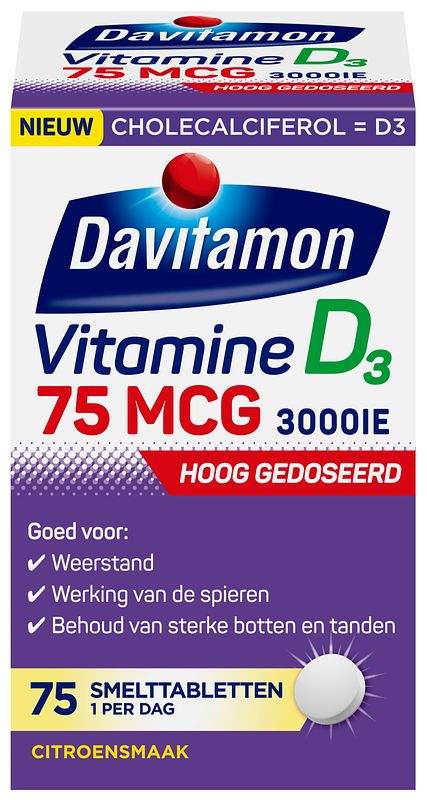 Foto van Davitamon vitamine d3 75 mcg smelttablet