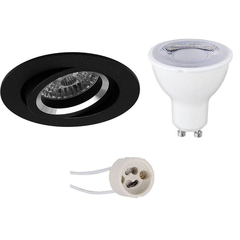 Foto van Led spot set - pragmi aerony pro - gu10 fitting - dimbaar - inbouw rond - mat zwart - 6w - helder/koud wit 6400k -