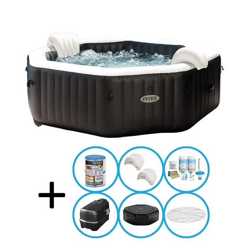 Foto van Intex - jet & bubble deluxe - jacuzzi - 201 x 71 cm - zwart - inclusief onderhoudspakket