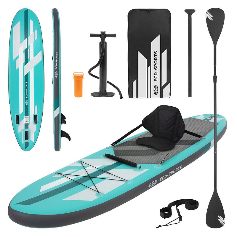 Foto van Opblaasbare stand up paddle board met kajak zadel 320x82x15 cm turquoise pvc