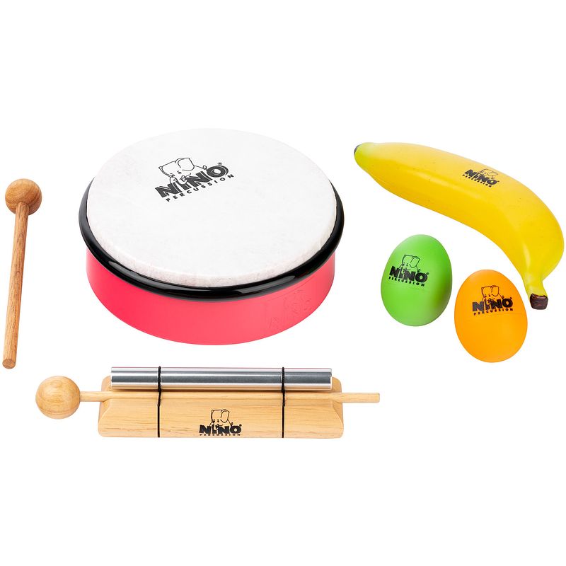 Foto van Nino percussion ninoset8 kids mixed rhythm percussieset 5-delig