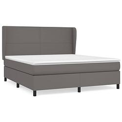 Foto van The living store boxspringbed - comfort - bed - 203 x 183 x 118/128 cm - grijs kunstleer - verstelbaar hoofdbord -