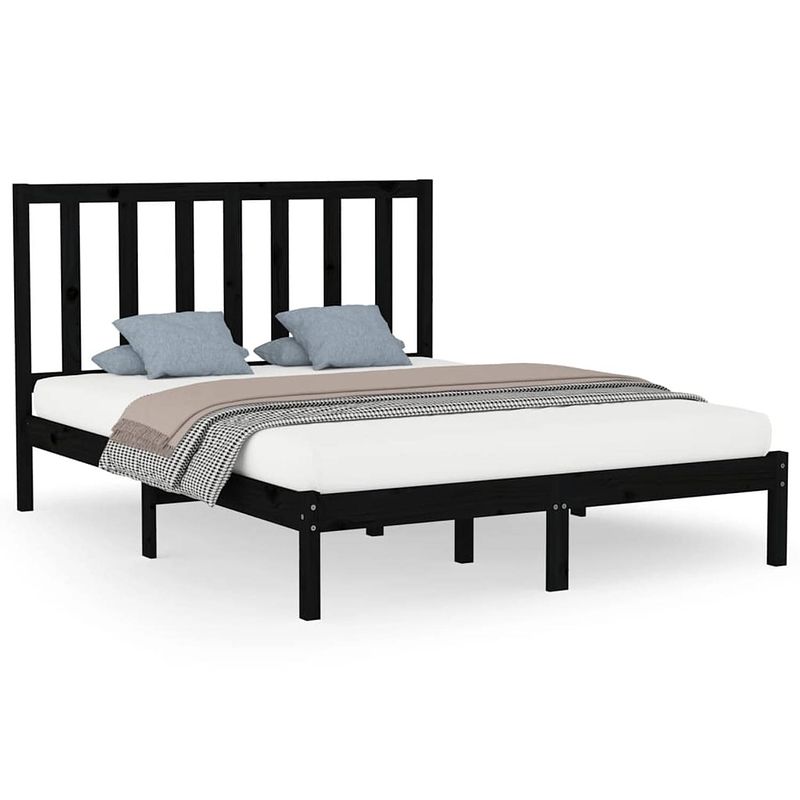 Foto van The living store houten bedframe - grenenhout - king size - zwart