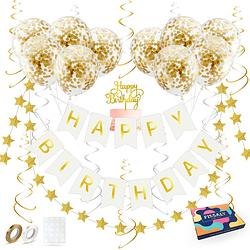 Foto van Fissaly® verjaardag slinger wit & goud met papieren confetti ballonnen - decoratie - happy birthday - letterslinger