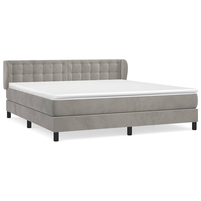 Foto van The living store boxspringbed - bed - 203 x 183 x 78/88 cm - lichtgrijs - fluweel