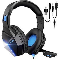 Foto van Mipow eg10 over ear headset gamen kabel stereo zwart, blauw ruisonderdrukking (microfoon) microfoon uitschakelbaar (mute), volumeregeling