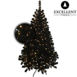 Foto van Zwarte kerstboom excellent trees® led stavanger black 150 cm met verlichting - luxe uitvoering - 250 lampjes