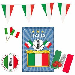 Foto van Feestartikelen versiering pakket vlag italie 5-delig - vlaggetjes, servetten en meer in italiaans thema