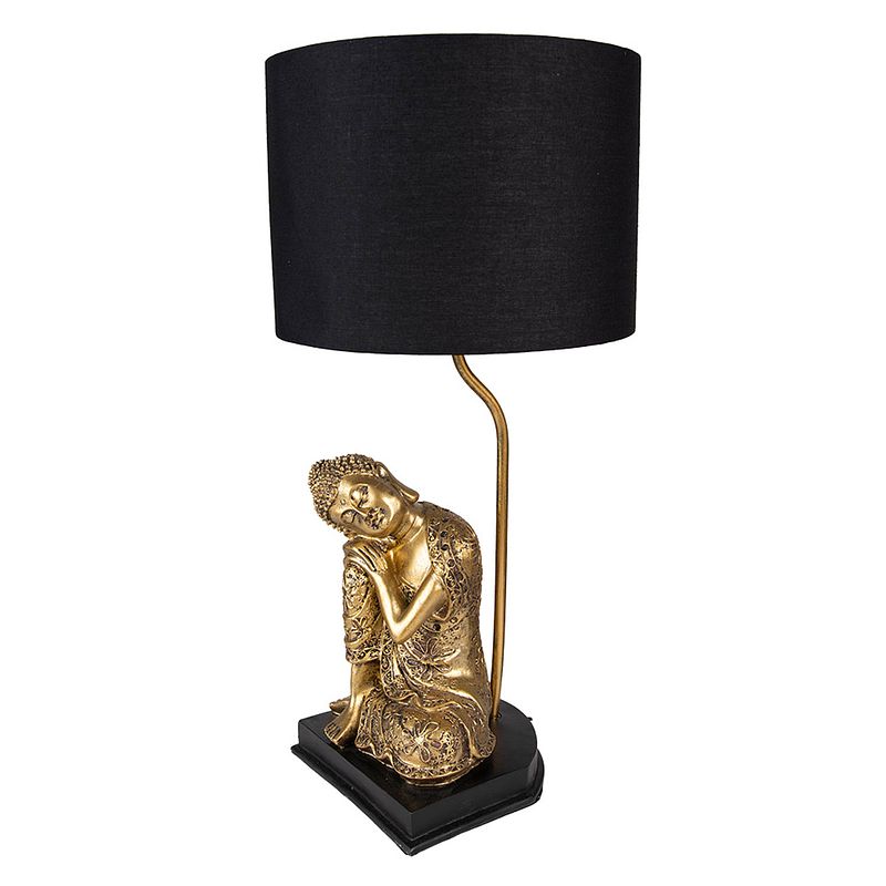 Foto van Haes deco - tafellamp - dramatic chic - goudkleurige boeddha, ø 26x54 cm - goudkleurig/zwart - bureaulamp, sfeerlamp