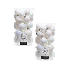 Foto van 60x parelmoer witte kerstballen 4 - 5 - 6 cm kunststof - kerstbal