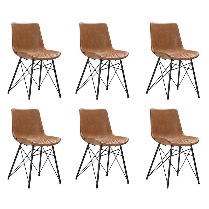 Foto van Bronx71 industriële eetkamerstoel lauren cognac pu leer - eetkamerstoelen set van 6.