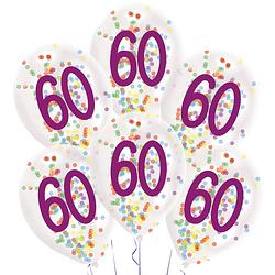Foto van Amscan ballonnen confetti 60 jaar 27,5 cm latex wit 6 stuks