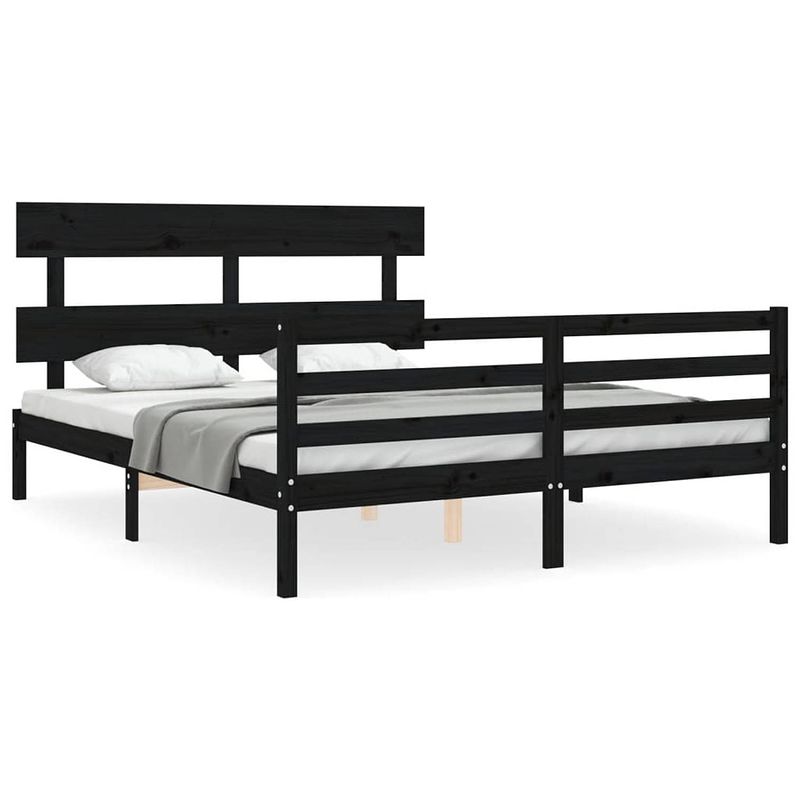 Foto van The living store bed frame - massief grenenhout - zwart - 205.5 x 165.5 x 81 cm - geschikt voor matras van 160 x 200 cm