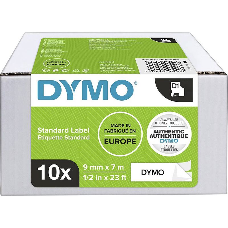 Foto van Labeltape set van 10 stuks dymo d1 2093096 tapekleur: wit tekstkleur:zwart 9 mm 7 m