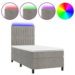 Foto van The living store boxspring 100x200 - lichtgrijs fluweel - verstelbaar hoofdbord - led-verlichting - pocketvering matras