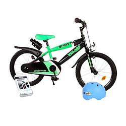 Foto van Volare kinderfiets sportivo - 18 inch - groen/zwart - inclusief fietshelm & accessoires