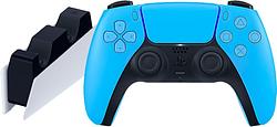 Foto van Sony playstation 5 dualsense draadloze controller starlight blue + oplaadstation