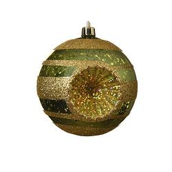 Foto van Kerstbal kunststof 2ass christmas red pine green gold glitter decoris