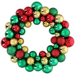 Foto van Christmas gifts kerstkrans - ø 36 cm - 55 ballen - groen-rood-goud - pvc