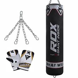 Foto van Rdx sports training bokszak pb-x1b - inclusief ketting en zakhandschoenen - 5 ft - 150 cm - leer