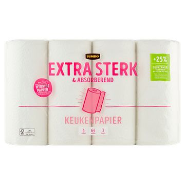 Foto van Jumbo keukenpapier extra sterk & absorberend 3 lagen 4 rollen